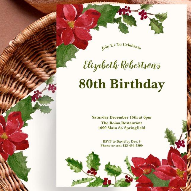 Elegant Floral Greenery 80th Birthday Invitation (Creator Uploaded)