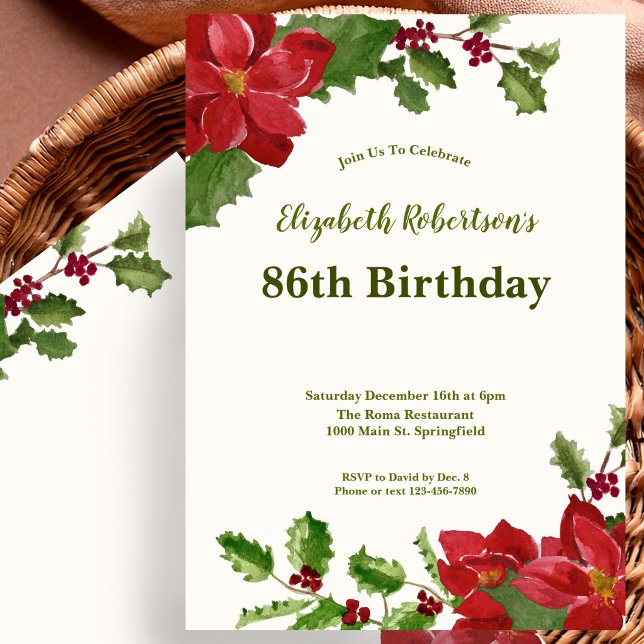 Elegant Floral Greenery 86th Birthday Invitation (Creator Uploaded)