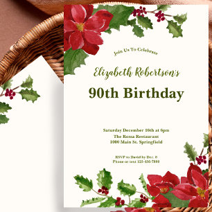 Elegant Floral Greenery 90th Birthday Invitation