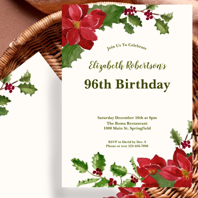 Elegant Floral Greenery 96th Birthday Invitation (Creator Uploaded)