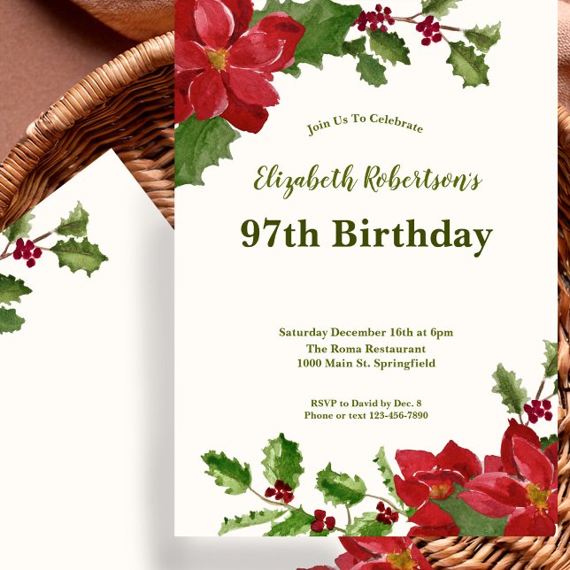 Elegant Floral Greenery 97th Birthday Invitation (Creator Uploaded)