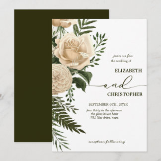 Elegant Floral Greenery and Cream Bouquets Wedding Invitation