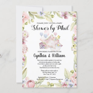 Elegant Floral Greenery Baby Shower by Mail Invitation