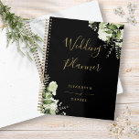 Elegant Floral Greenery Black And Gold Wedding Planner<br><div class="desc">Elegant greenery floral black and gold wedding planner personalised with your names and special wedding date. Designed by Thisisnotme©</div>