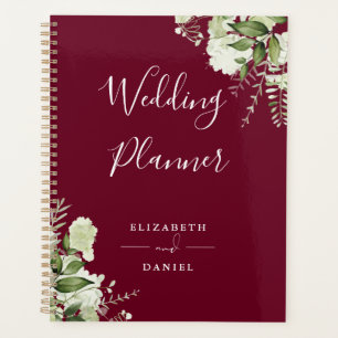 Elegant Floral Greenery Burgundy Wedding Planner