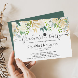 Elegant Floral Greenery Graduation Party Invitation