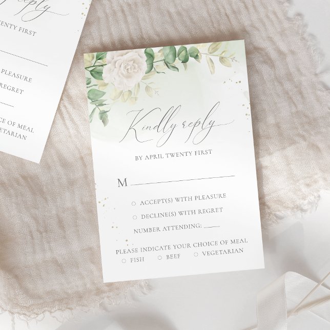 Elegant Floral Greenery Meal Options Wedding RSVP Card (Creator Uploaded)