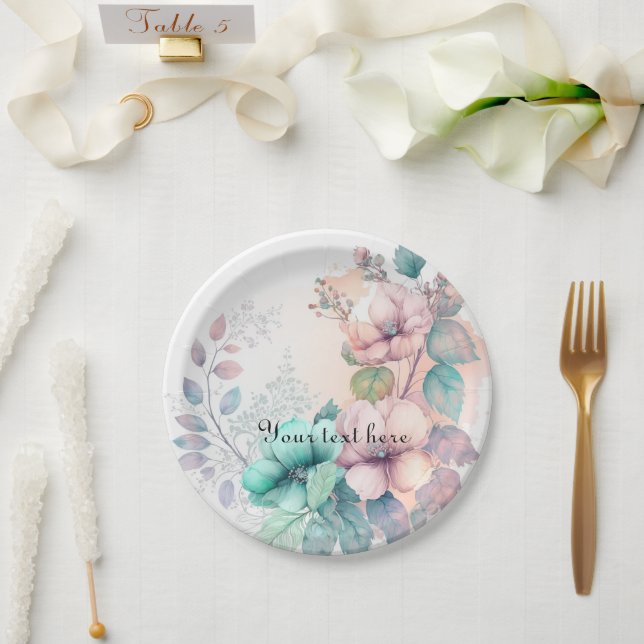  Elegant floral greenery Paper Plates (Wedding)