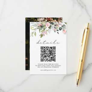 Elegant Floral Greenery QR Code and Photo Wedding Enclosure Card