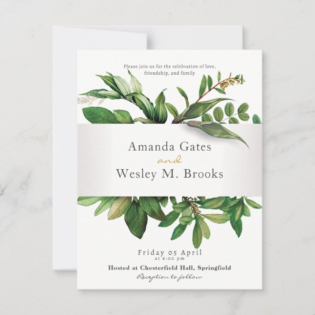Elegant Floral Greenery Wedding Reception Invitation (Front)