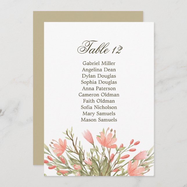 Elegant Floral Greenery Wedding  Seating Chart Invitation (Front/Back)