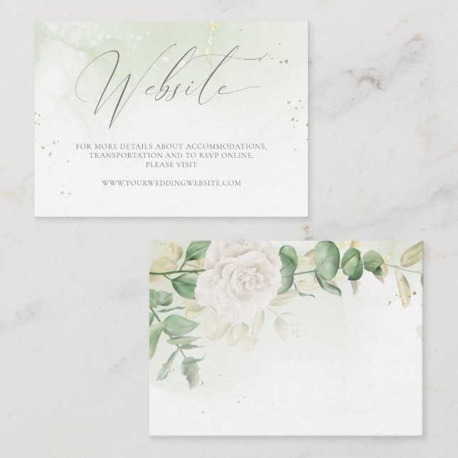 Elegant Floral Greenery Wedding Website Enclosure Card (Front/Back)