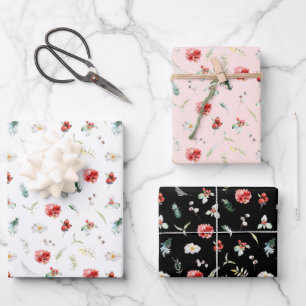 Elegant Floral Greenery Winter Pattern Wrapping Paper Sheet