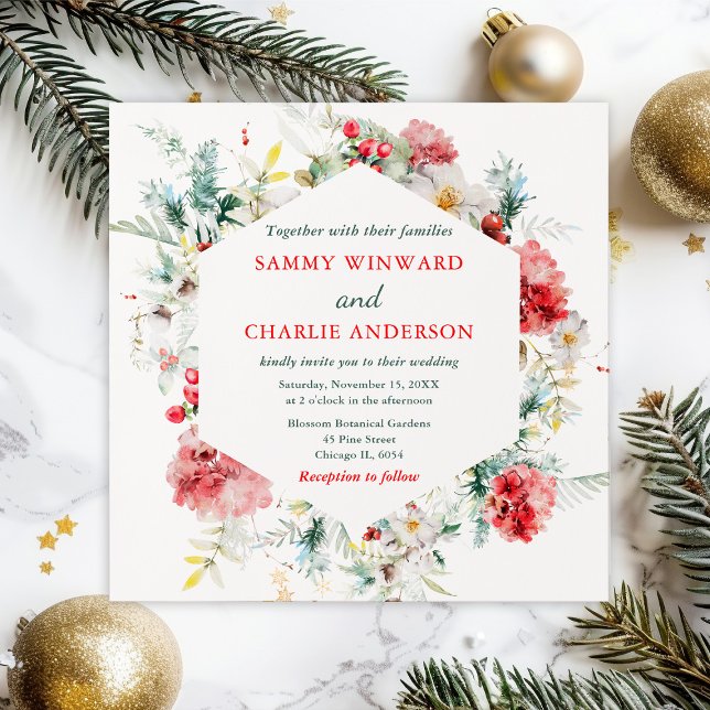 Elegant Floral Greenery Winter Wedding Invitation (Creator Uploaded)