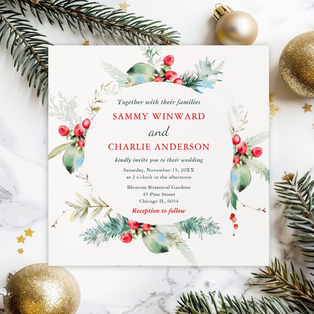 Elegant Floral Greenery Winter Wedding Invitation (Creator Uploaded)