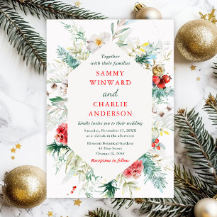 Elegant Floral Greenery Winter Wedding Invitation