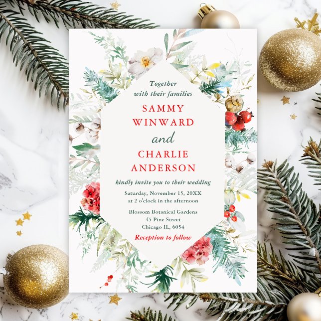 Elegant Floral Greenery Winter Wedding Invitation (Creator Uploaded)