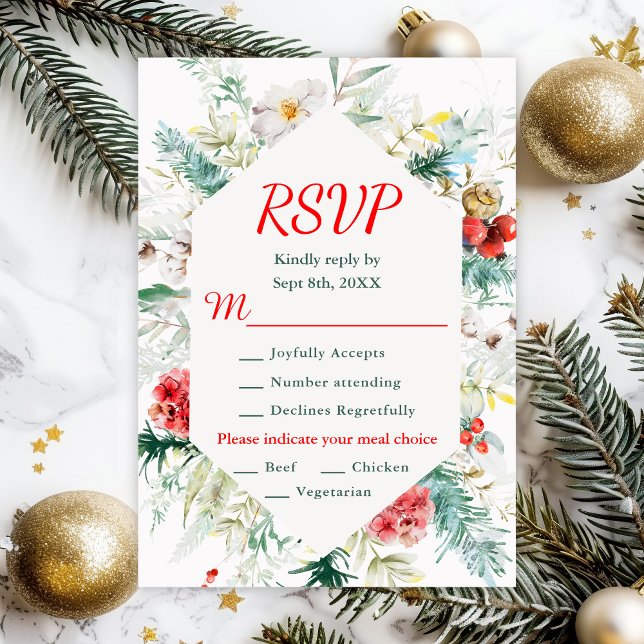 Elegant Floral Greenery Winter Wedding Meal Choice RSVP Card (Creator Uploaded)