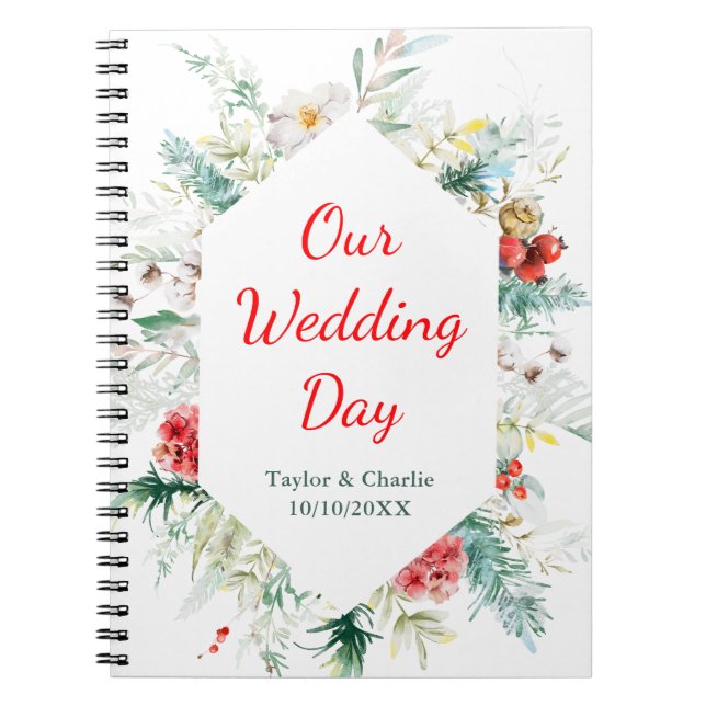 Elegant Floral Greenery Winter Wedding Planner Notebook (Front)