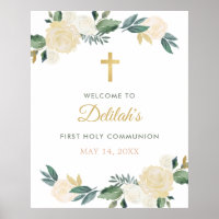 Elegant Floral Greenery Wreath First Communion