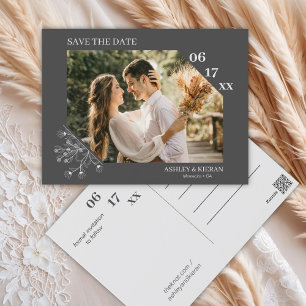 Elegant Floral Grey Wedding Save the Date Postcard