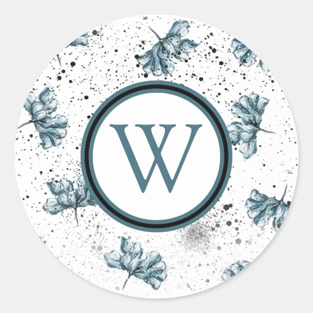 Elegant Floral Grunge Monogram Classic Round Sticker (Front)
