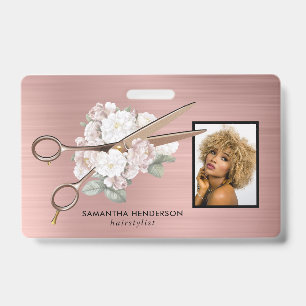 Elegant Floral Hair Salon Employee Photo Badge ID Badge