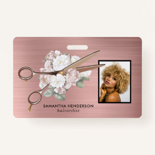 Elegant Floral Hair Salon Employee Photo Badge ID Badge