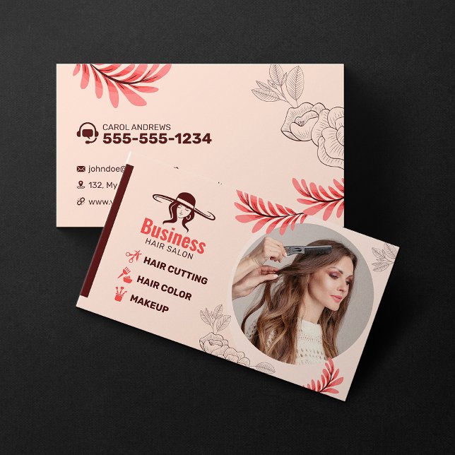 Elegant Floral Hair Salon Hair Stylist Makeup Art Business Card (Creator Uploaded)