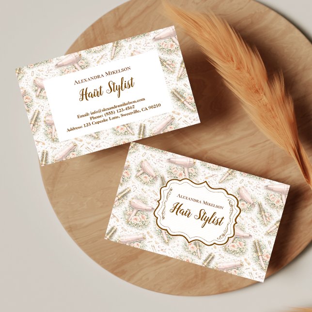 Elegant Floral Hair Stylist Business Card (Creator Uploaded)