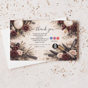 Elegant Floral Hairstylist Business Thank You Card