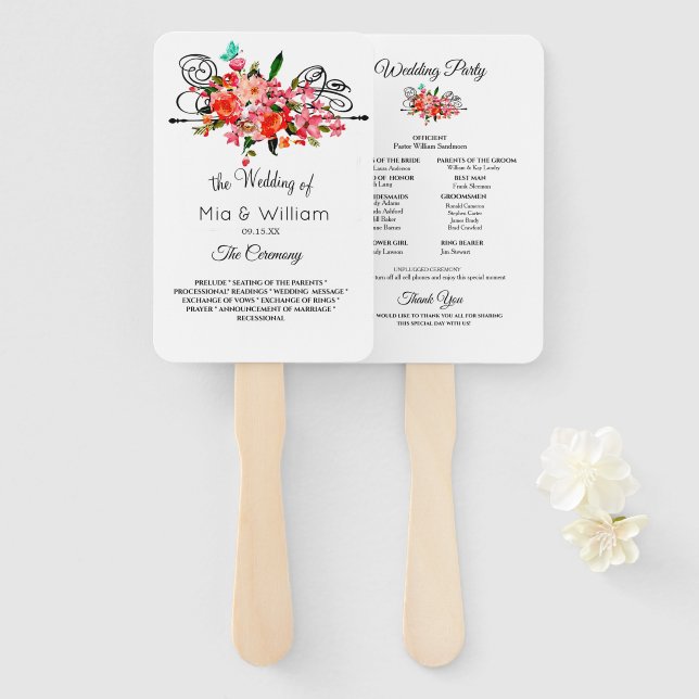 Elegant Floral Hand Fan Wedding Program (Front and Back)