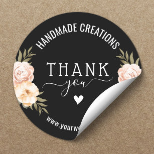 Elegant Floral Handmade Business Thank You Classic Round Sticker