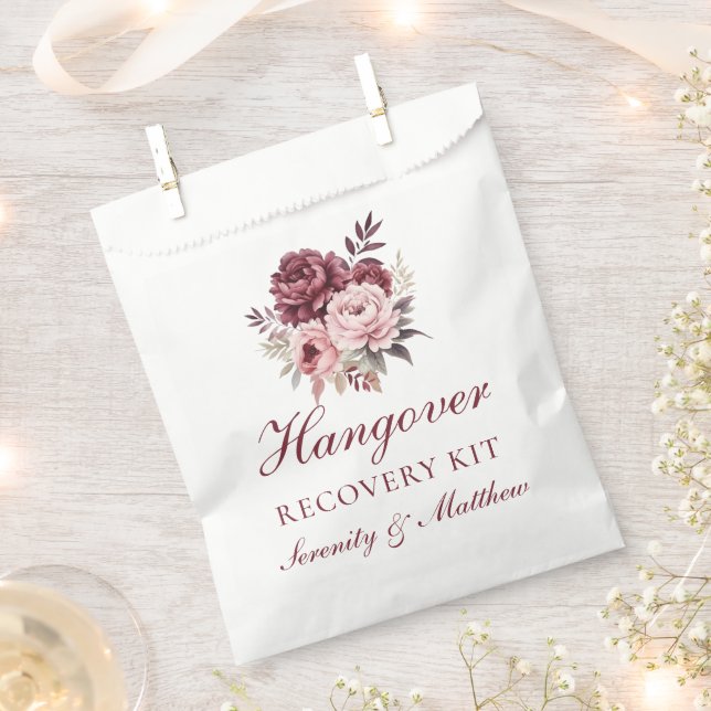Elegant Floral Hangover Recovery Peony  Wedding Favour Bags (Clipped)