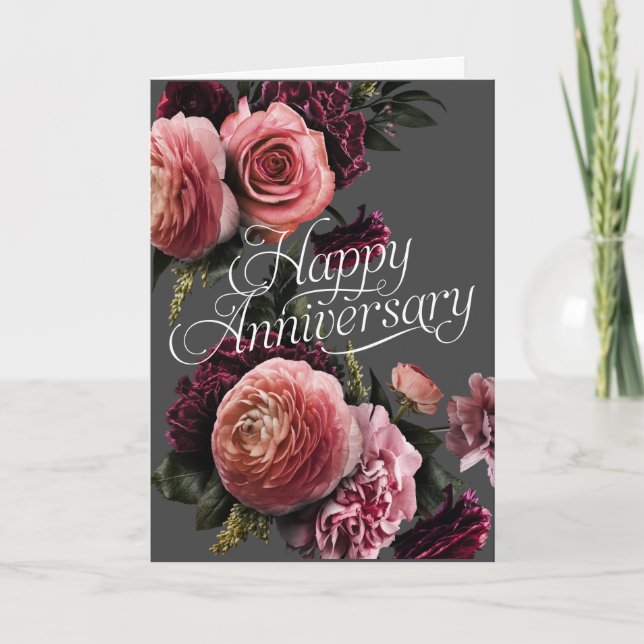 Elegant Floral-Happy Anniversary Card (Front)