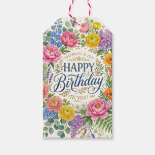 Elegant Floral Happy Birthday Gift Tag