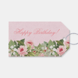 Elegant floral Happy Birthday gift tag w/ flowers