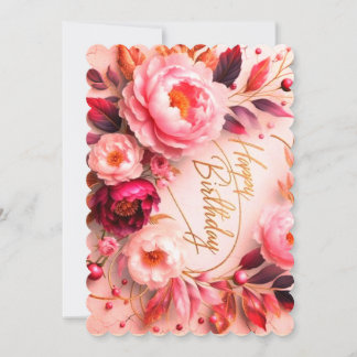 Elegant Floral Happy Birthday Greeting Card | Pink