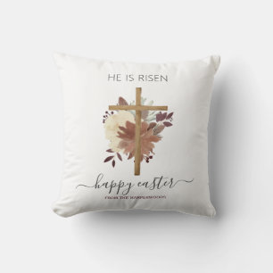 Elegant Floral Happy Easter Cross Christian Cushion