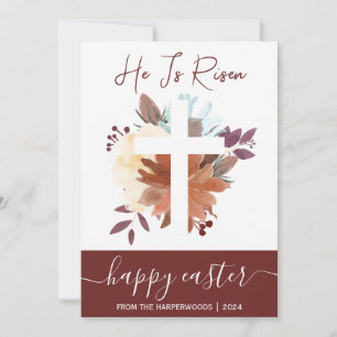 Elegant Floral Happy Easter Cross Christian Holiday Card