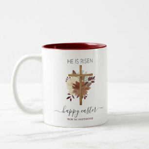 Elegant Floral Happy Easter Cross Christian Two-Tone Coffee Mug