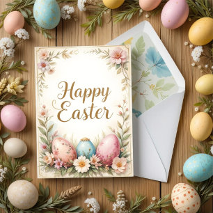 Elegant Floral Happy Easter Greeting  Card