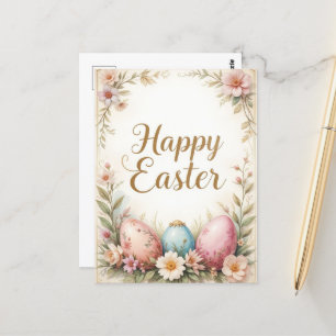 Elegant Floral Happy Easter Greeting  Postcard