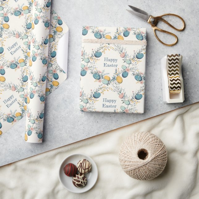 Elegant Floral Happy Easter  Wrapping Paper (Crafts)