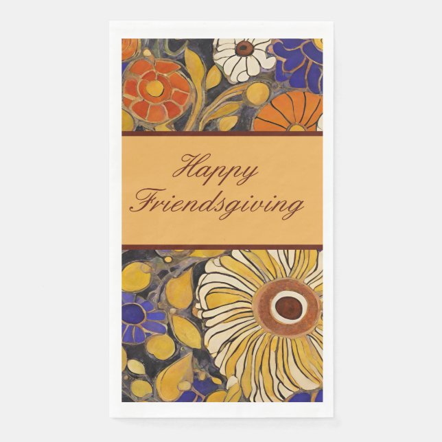 Elegant Floral Happy Friendsgiving Napkin (Front)