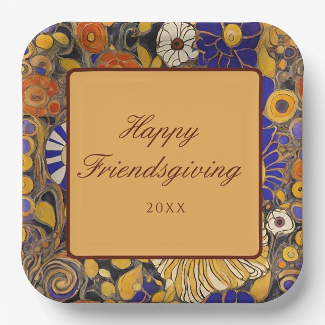 Elegant Floral Happy Friendsgiving Paper Plate (Front)