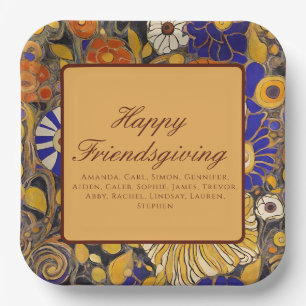 Elegant Floral Happy Friendsgiving Paper Plate