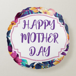 Elegant Floral Happy Mother’s Day Personalised Nam Round Cushion
