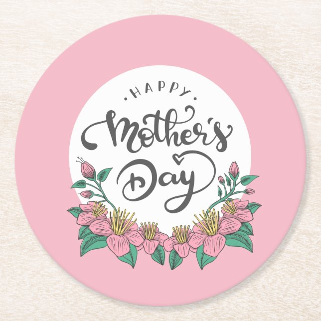 Elegant Floral Happy Mother's Day | Coaster (Front)