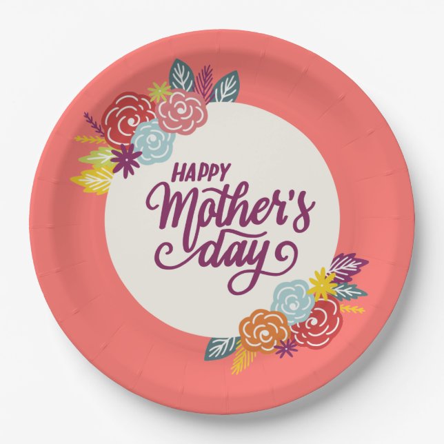 Elegant Floral Happy Mother's Day | Paper Plate (Front)